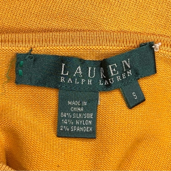 Small Lauren Ralph Lauren Silk Blend Yellow Knit Cardigan Button Front Preppy - Picture 13 of 14